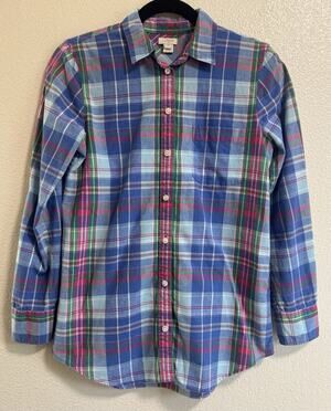 J.Crew Button Up Shirt Classic Madras Plaid Flannel Preppy Casual Womens Size XS